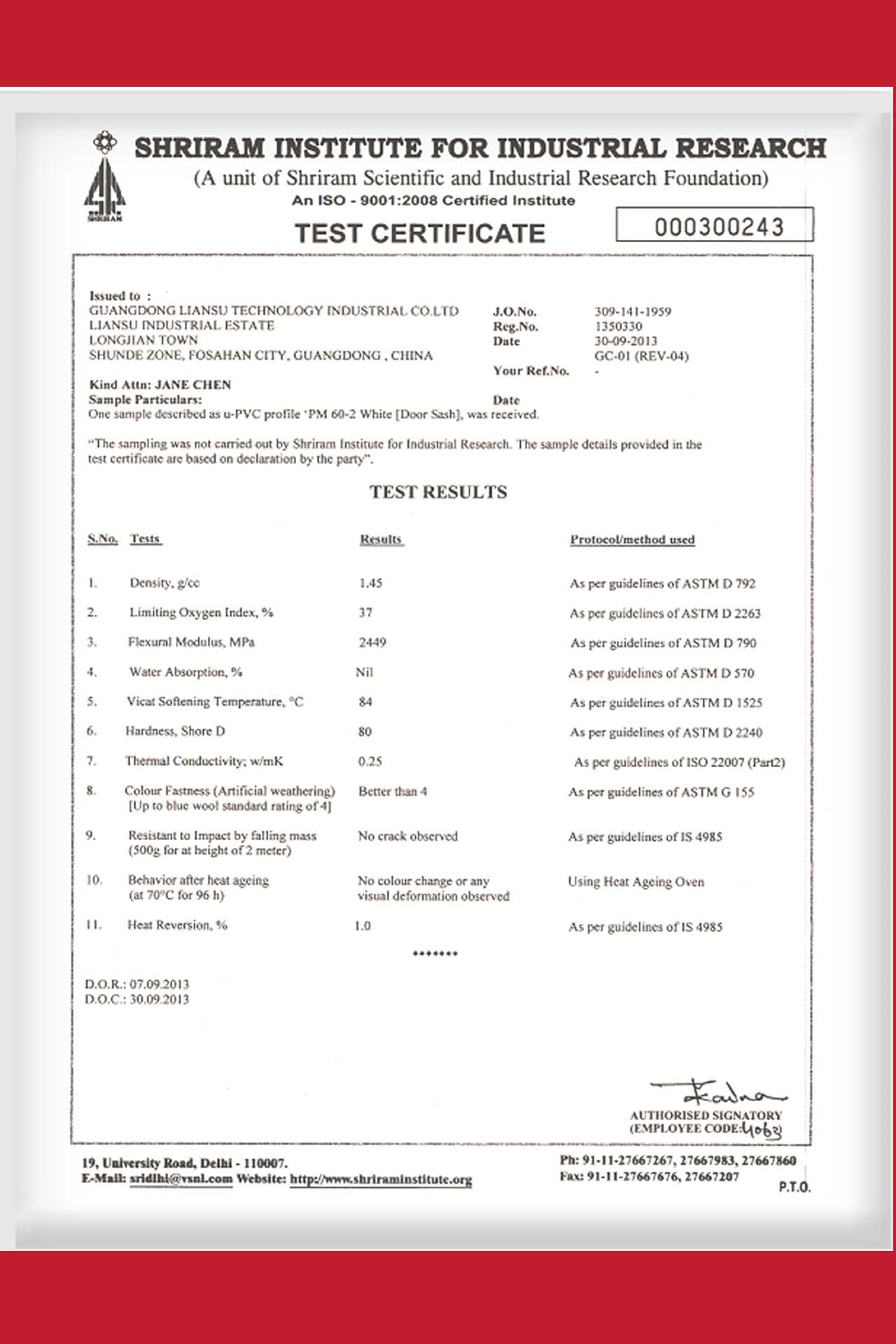 Lesso SRIRAM Certificate